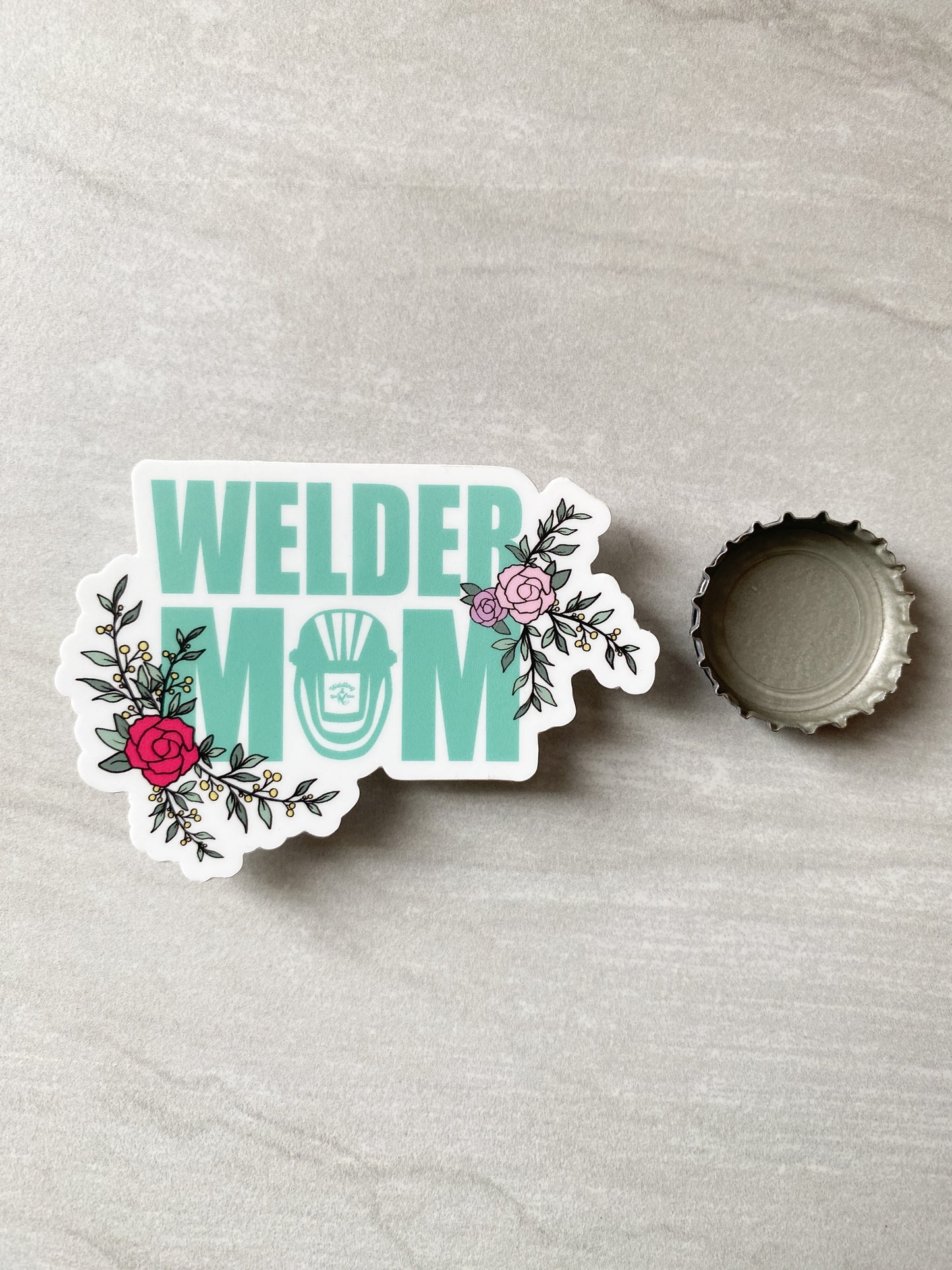 Welder Mom with Flowers