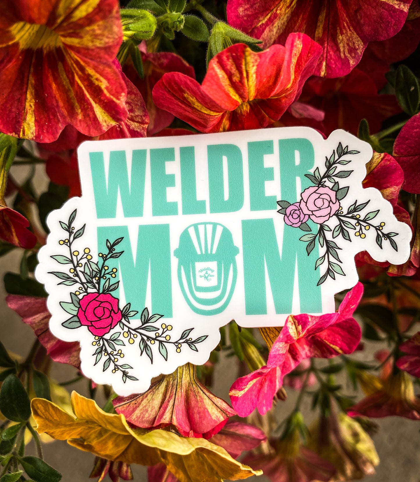 Welder Mom with Flowers